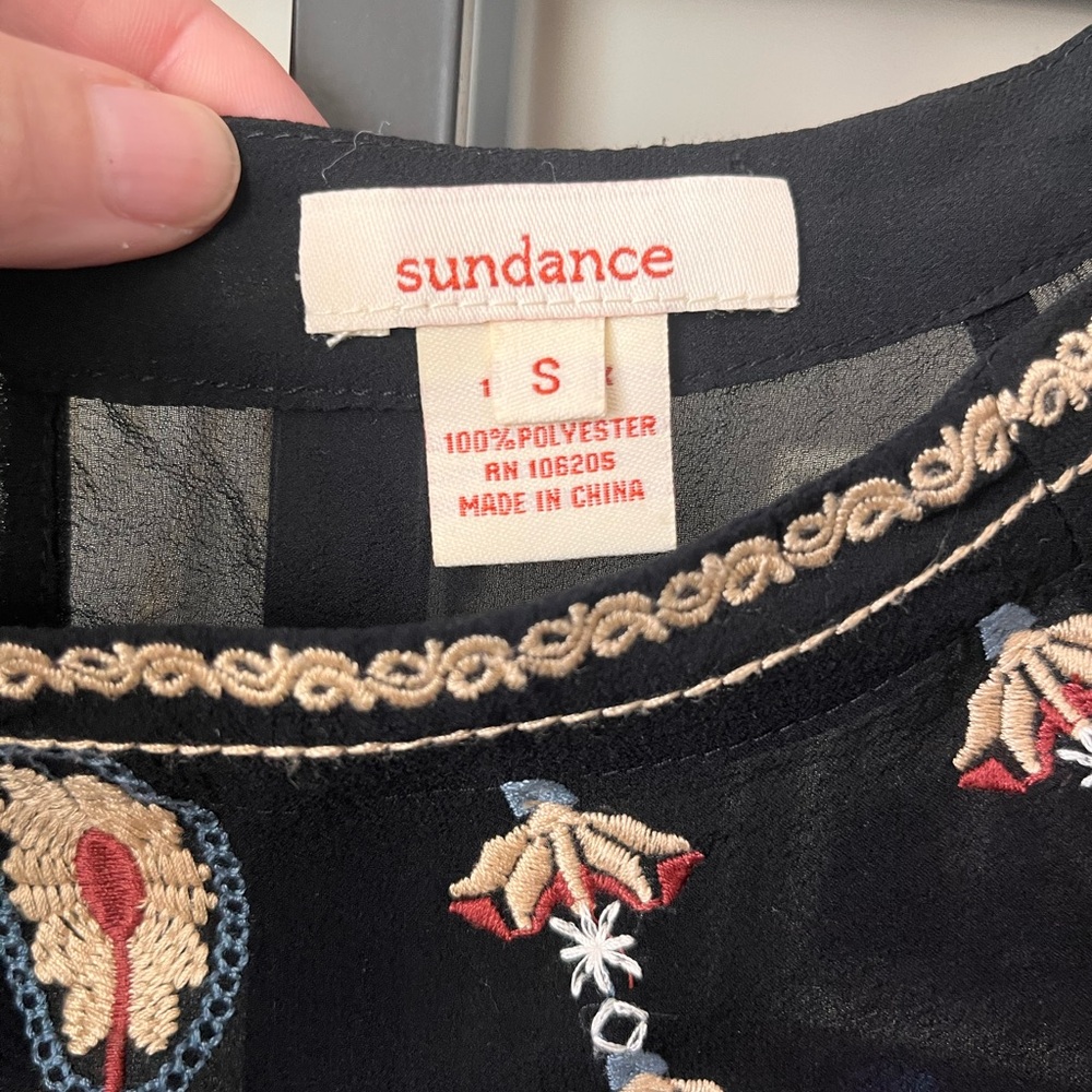 Sundance 100% Silk Black Boho Embroidered Blouse - Picture 3 of 11